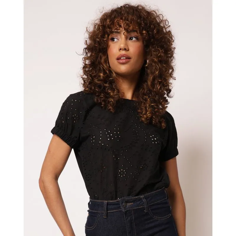 Blusa Feminina Berry & Co. Laise Manga Curta Preta GG