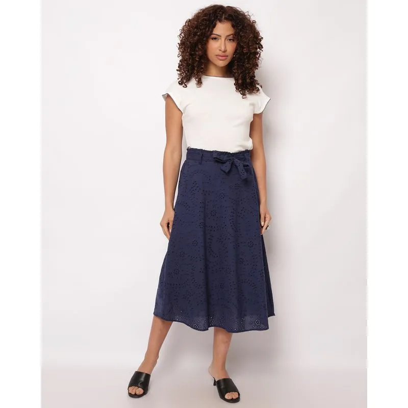 Saia Feminina Berry & Co. Midi Laise com Faixa Marinho M