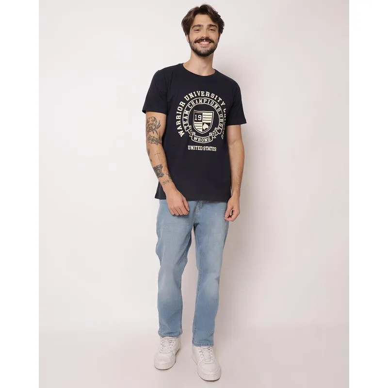 Calça Jeans Masculina Slim Estonada com Bolsos Azul 44