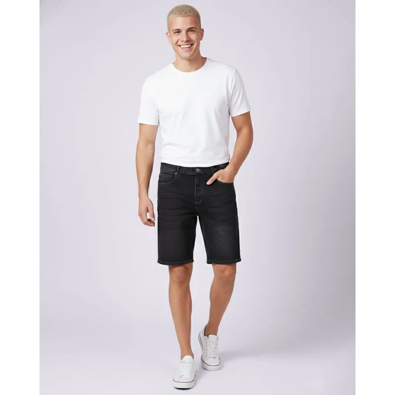 Bermuda Jeans Masculina Reta com Bolsos Preta 56