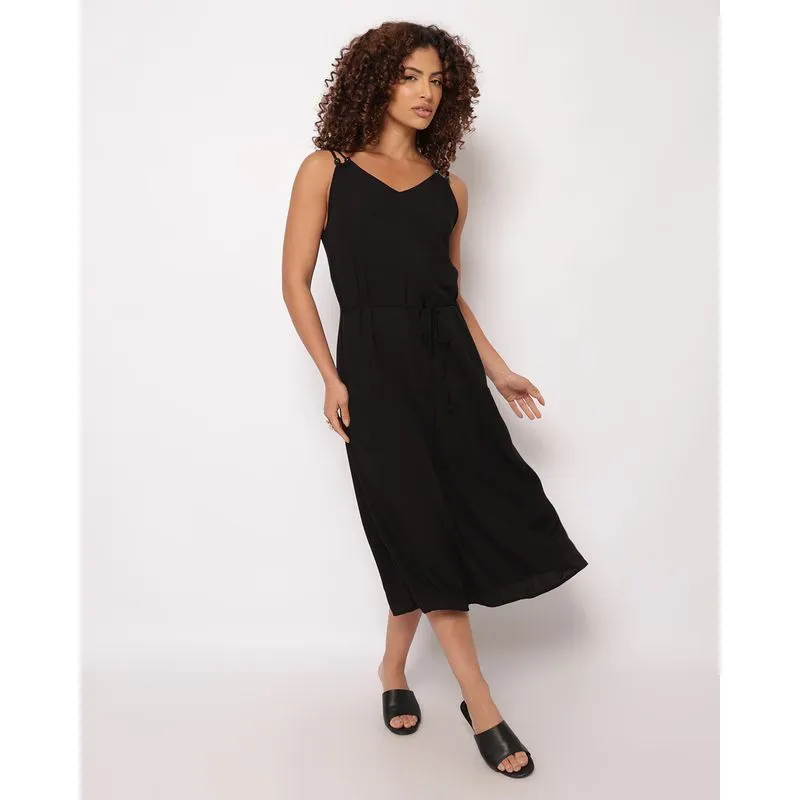 Vestido Feminino Berry & Co. Midi Viscose Alcinha Dupla Preto M