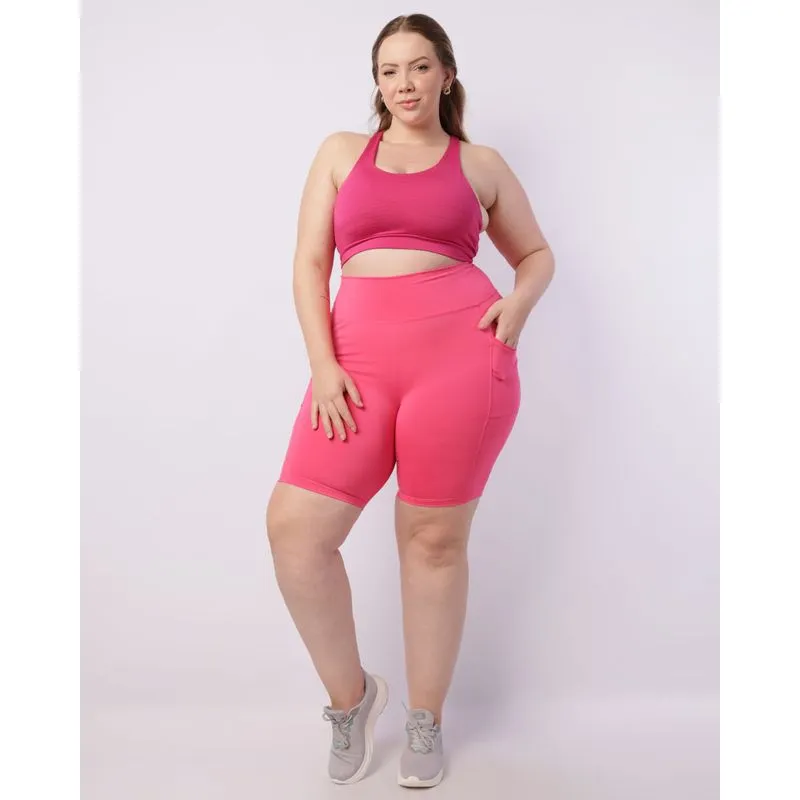 Bermuda Plus Size Fitness Feminina com Bolsos Rosa G2