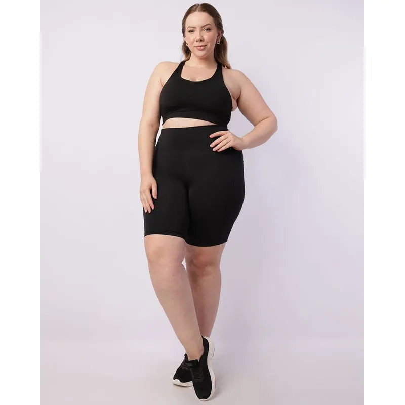 Bermuda Fitness Plus Size Feminina com Bolsos Preta G2