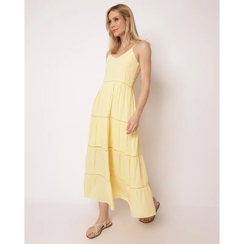 Vestido Feminino Longo Berry & Co. Viscose Alcinha Amarelo P