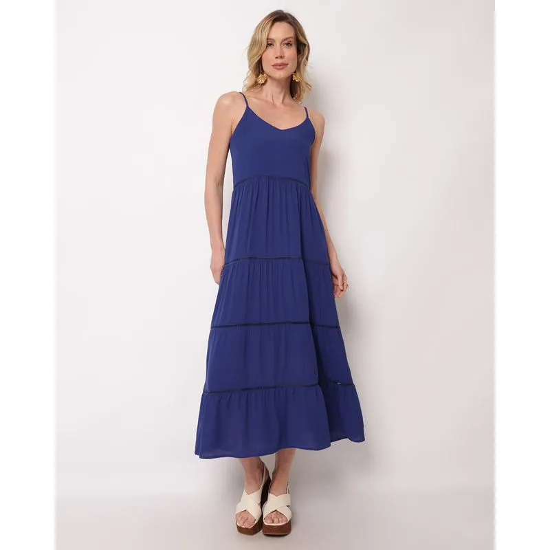 Vestido Feminino Longo Berry & Co. Viscose Alcinha Azul P