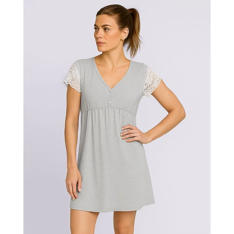 Camisola Feminina Curta Renda com Botões Cinza G