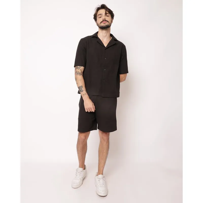 Bermuda Masculina Algodão Texturizada com Bolsos Preta GG