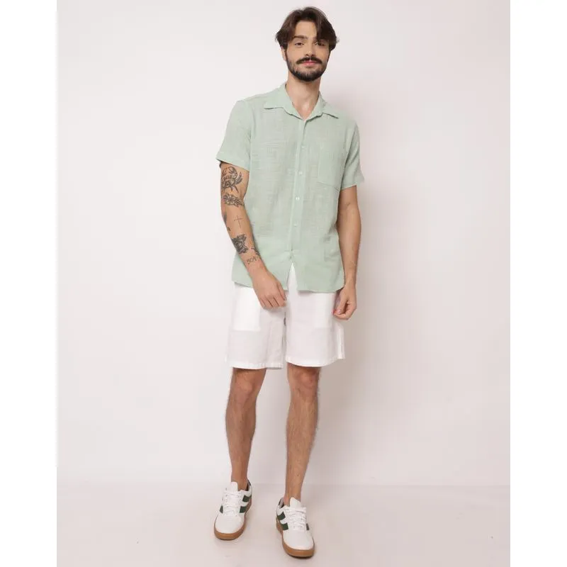 Bermuda Masculina Reta Algodão Canelada Off White XGG
