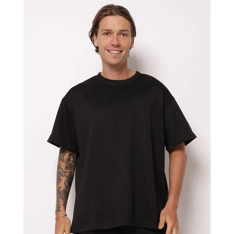 Camiseta Masculina Texturizada Manga Curta Preta XGG