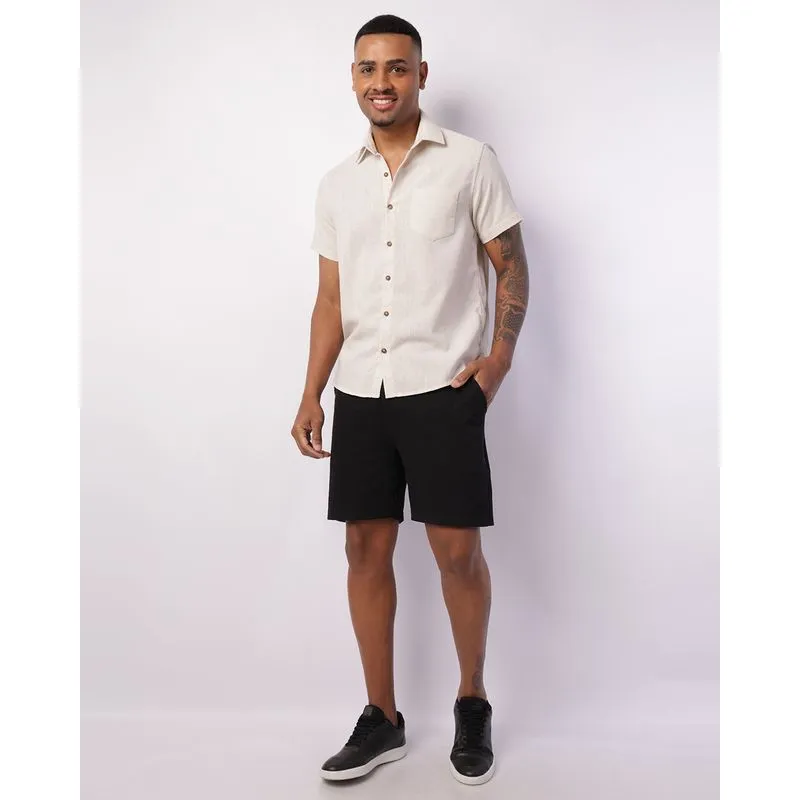 Bermuda Masculina Reta Texturizada com Bolsos Preta GG