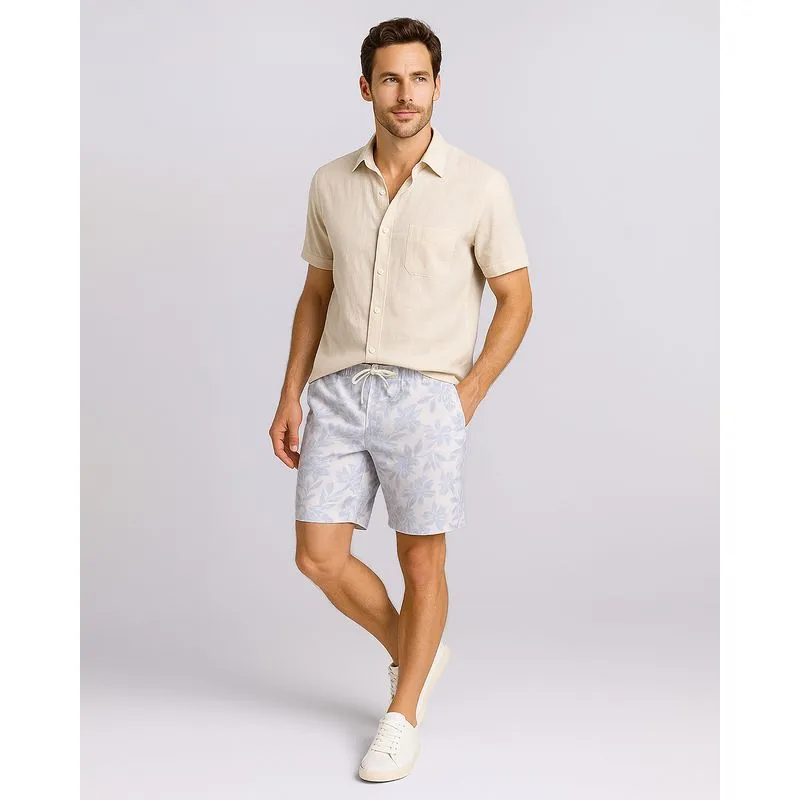 Bermuda Sarja Masculina Reta Estampada Branca P