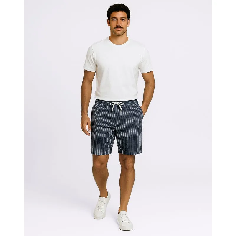 Bermuda Sarja Masculina Listrada com Cordão Marinho G