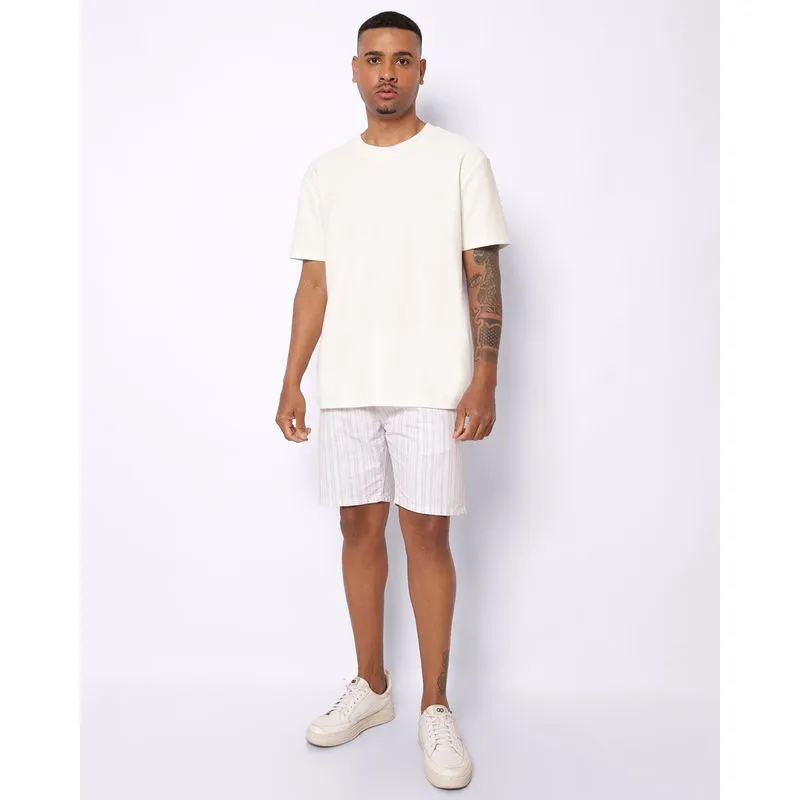 Bermuda Sarja Masculina Reta com Bolsos Listrada Branca GG