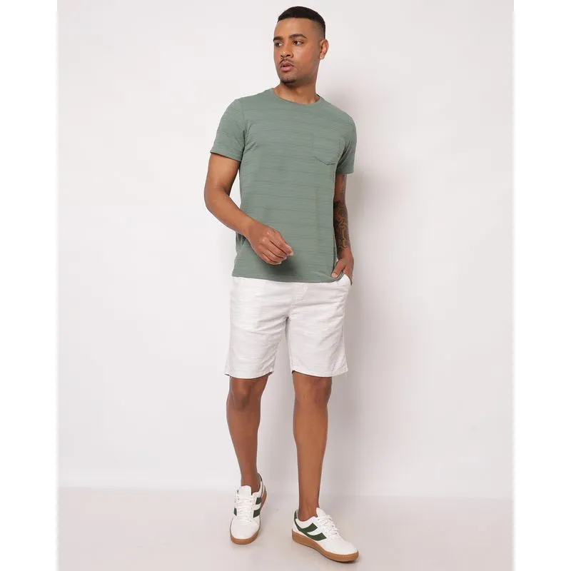 Bermuda Sarja Masculina Reta com Bolsos Mesclada Branca P