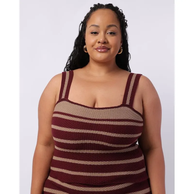 Regata Plus Size Feminina Tricô Listrada Vinho G1