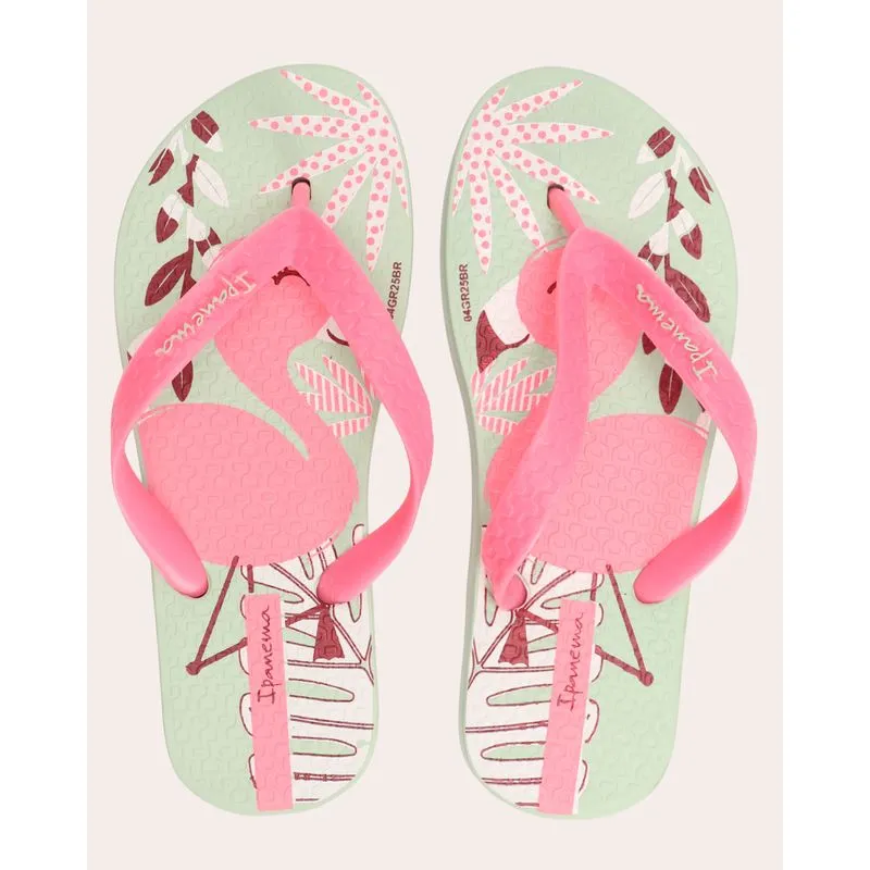 Chinelo Infantil Ipanema Fantasia Flamingo Verde e Rosa 29/30