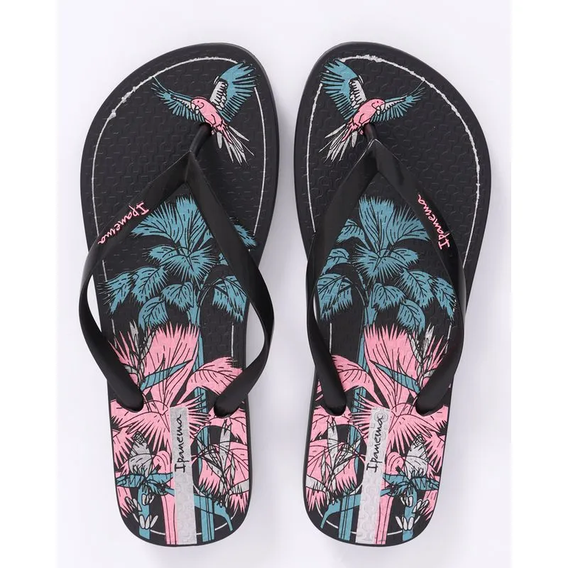 Chinelo Ipanema Feminino com Estampa Tropical Preto 33/34