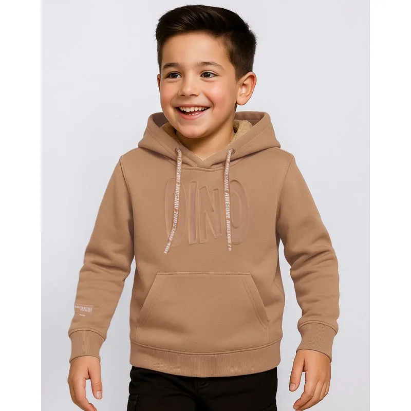 Blusão Moletom Infantil Bolso Canguru com Capuz Bege 8