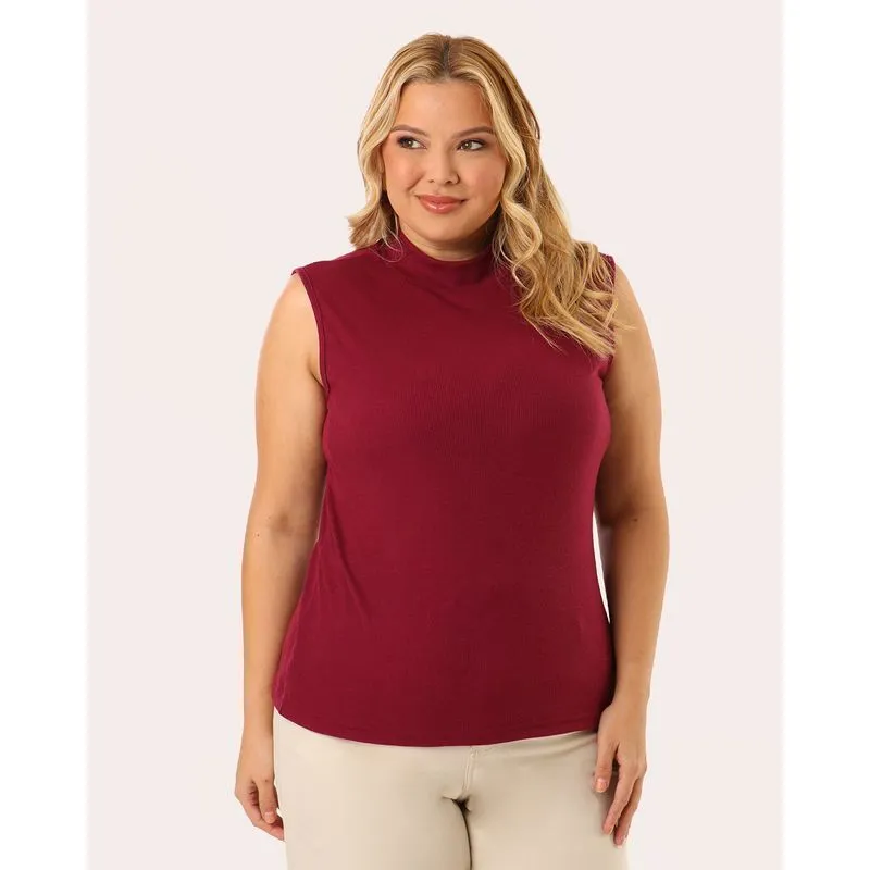 Regata Plus Size Feminina Gola Alta Canelada Vinho G2