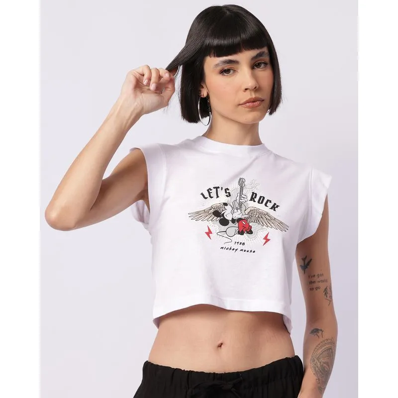 Regata Feminina Cropped Disney Mickey com Strass Branca M