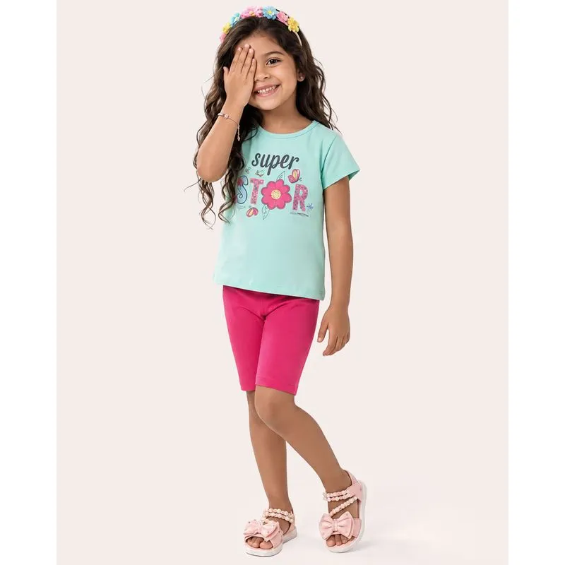 Conjunto Infantil Estampa Super Star Manga Curta Verde 10