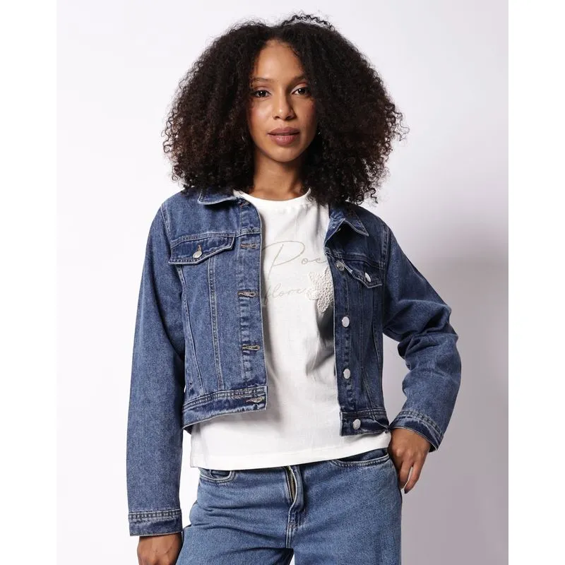 Jaqueta Jeans Feminina Cropped Azul PP
