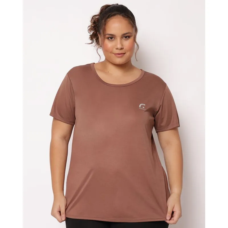 Blusa Plus Size Feminina Fitness Fitter Manga Curta Marrom G1