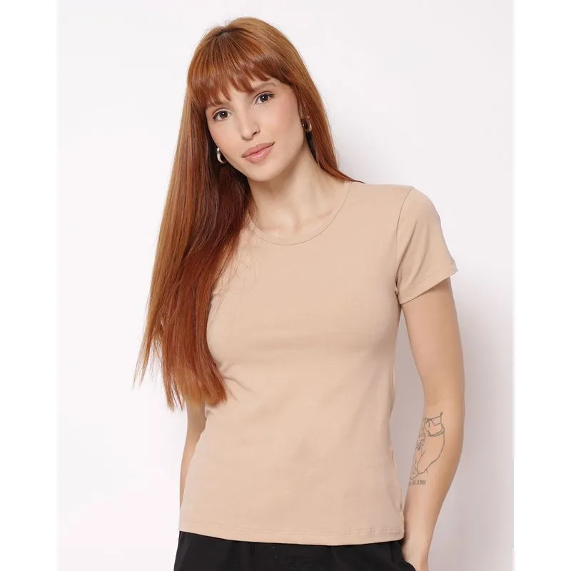 Blusa Feminina Básica Manga Curta Bege PP