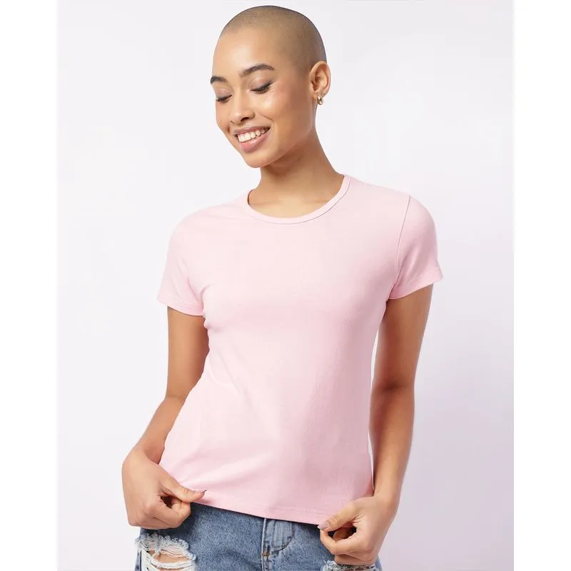 Camiseta Feminina Básica Manga Curta Rosa G