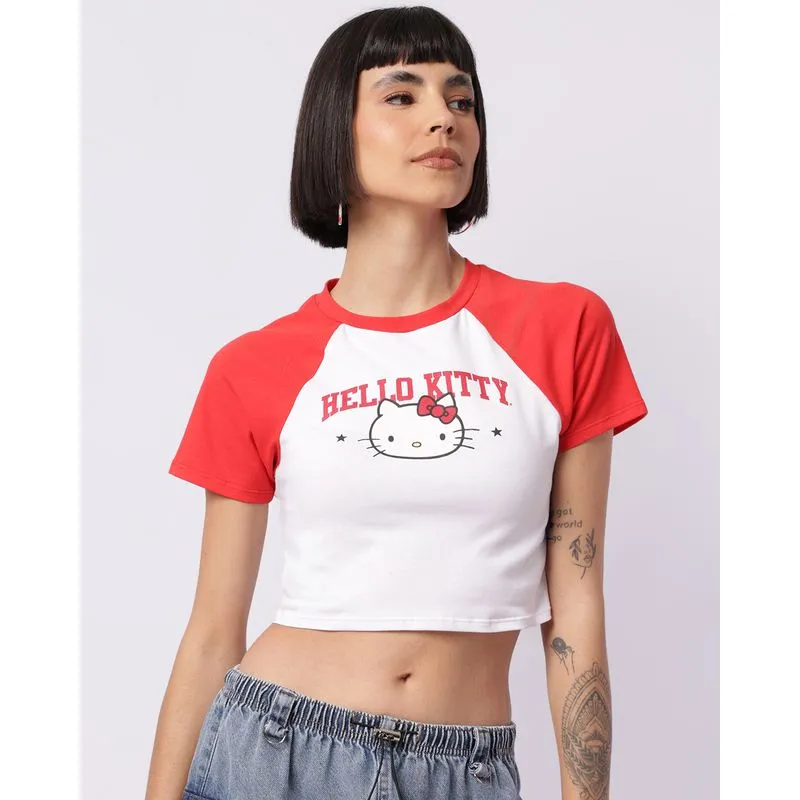 Camiseta Feminina Algodão Cropped Hello Kitty Manga Curta Branca M
