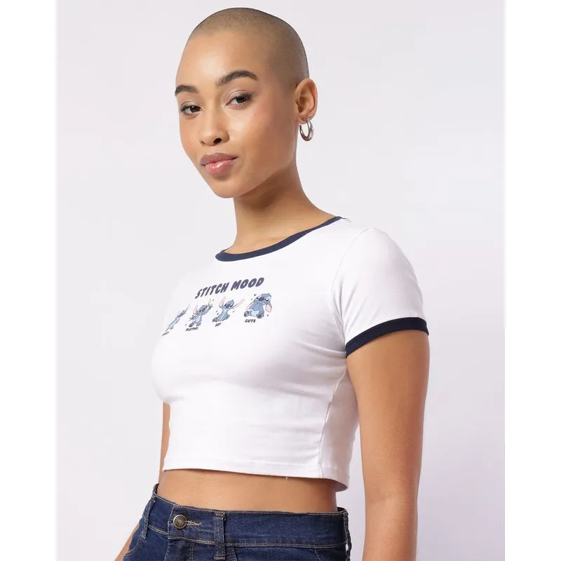Camiseta Feminina Cropped Disney Stitch Algodão Branca M