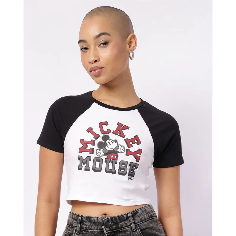 Camiseta Feminina Cropped Disney Mickey Manga Curta Branca P