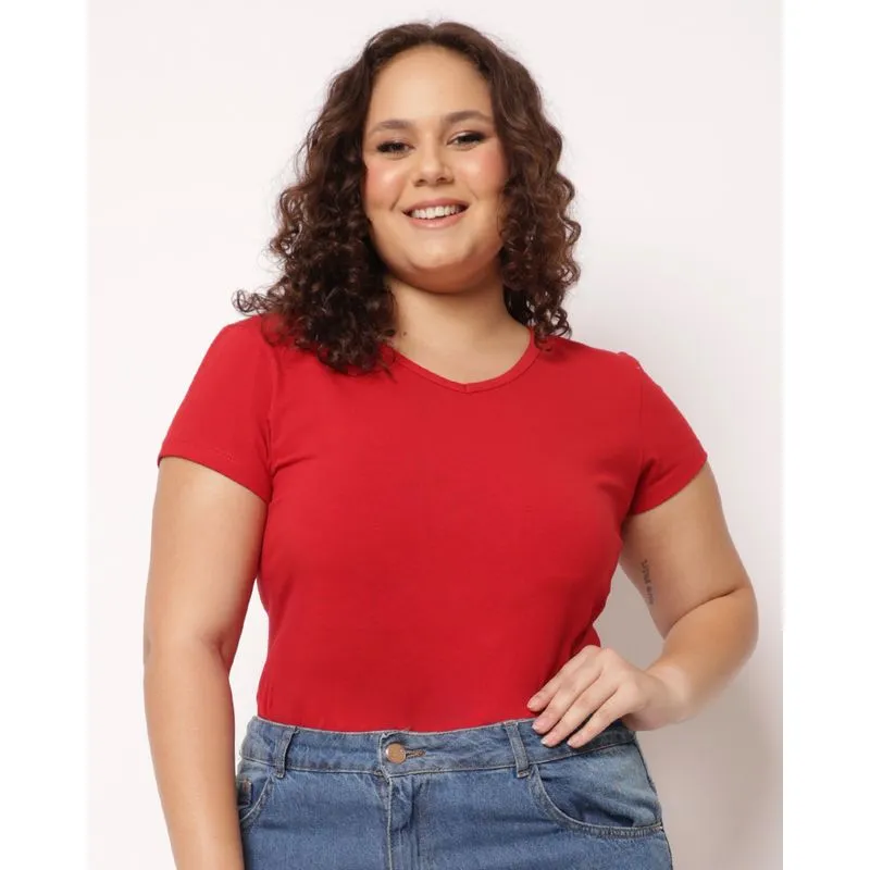 Camiseta Básica Plus Size Feminina Lisa Vermelho G1