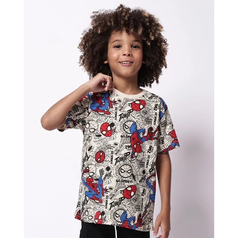 Camiseta Infantil Algodão Marvel Homem Aranha Bege 8