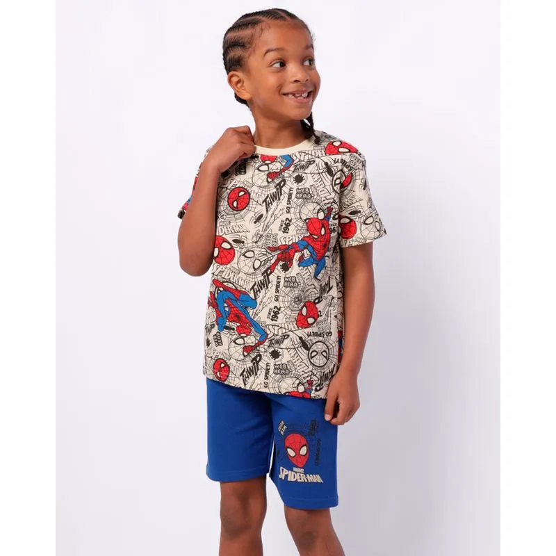 Conjunto Infantil Curto Marvel Homem Aranha Estampado Bege 6