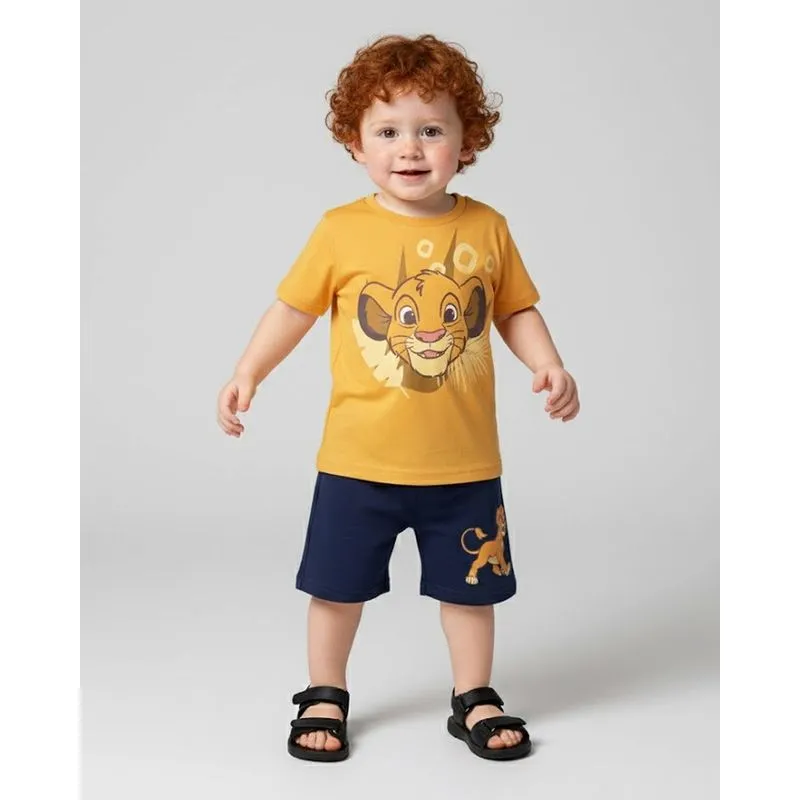 Conjunto Bebê Curto Algodão Disney O Rei Leão Simba Mostarda 1