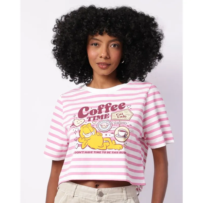 Camiseta Feminina Cropped Garfield Listrada Rosa P