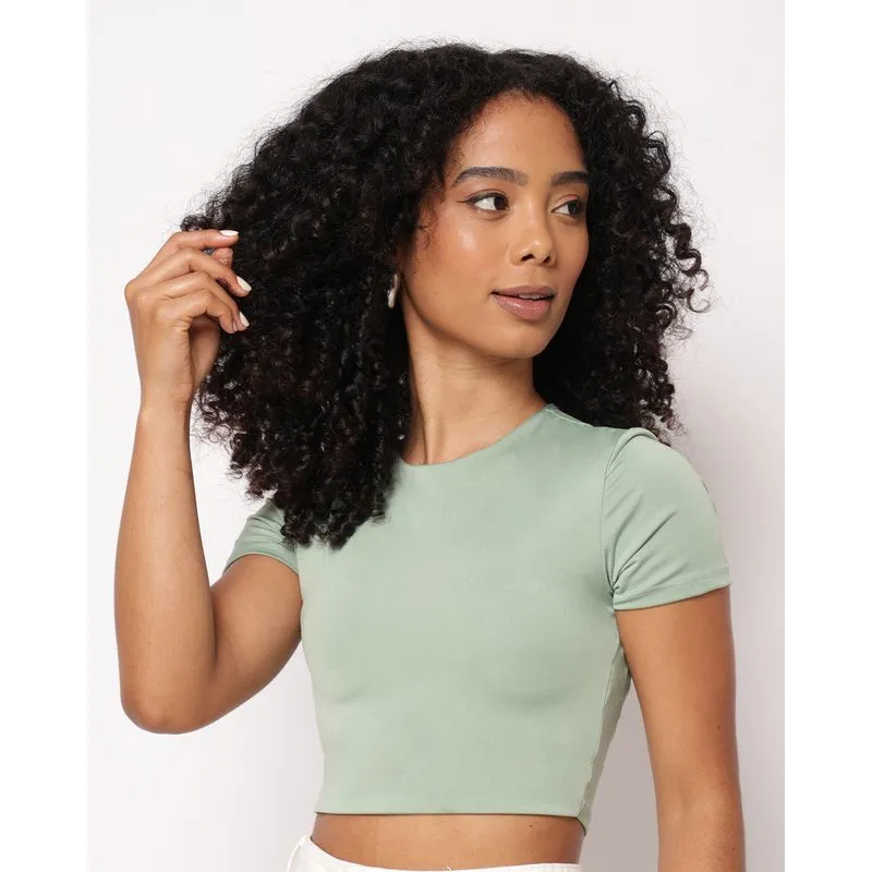 Camiseta Feminina Cropped Supléx Básica Manga Curta Verde M