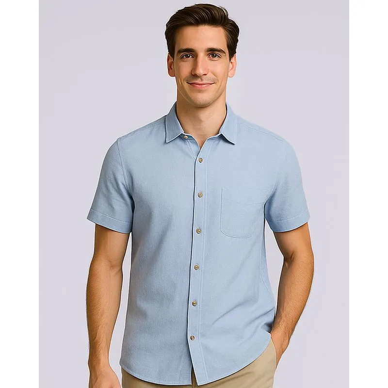 Camisa Masculina Viscolinho Manga Curta Azul G