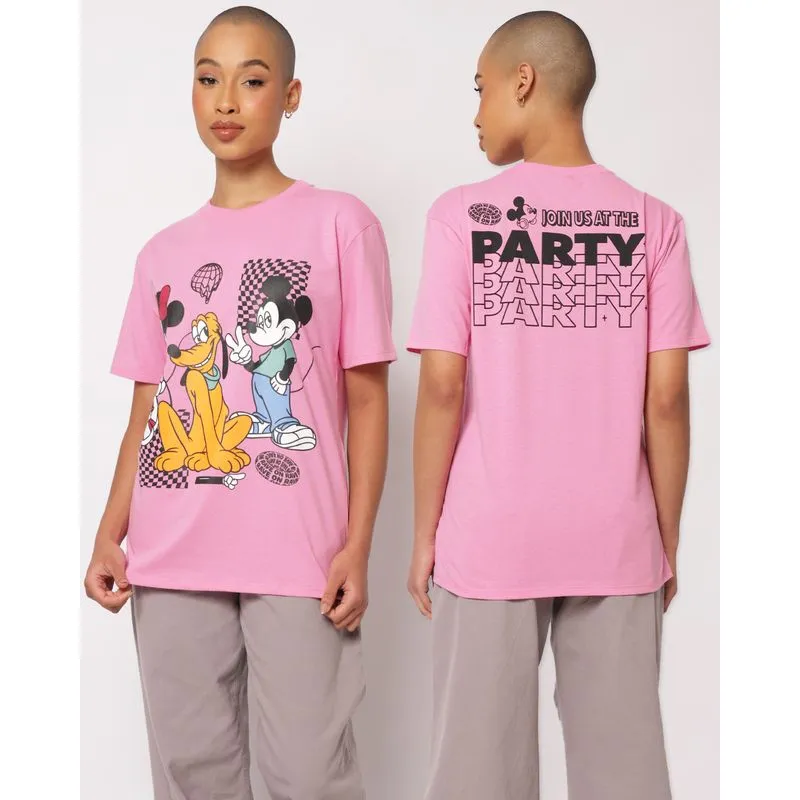 Camiseta Feminina Oversized Algodão Disney Mickey Minnie e Pluto Rosa M