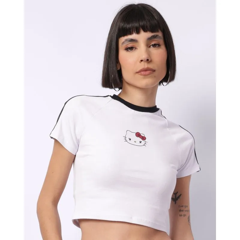 Camiseta Feminina Algodão Cropped Hello Kitty Manga Curta Branca M
