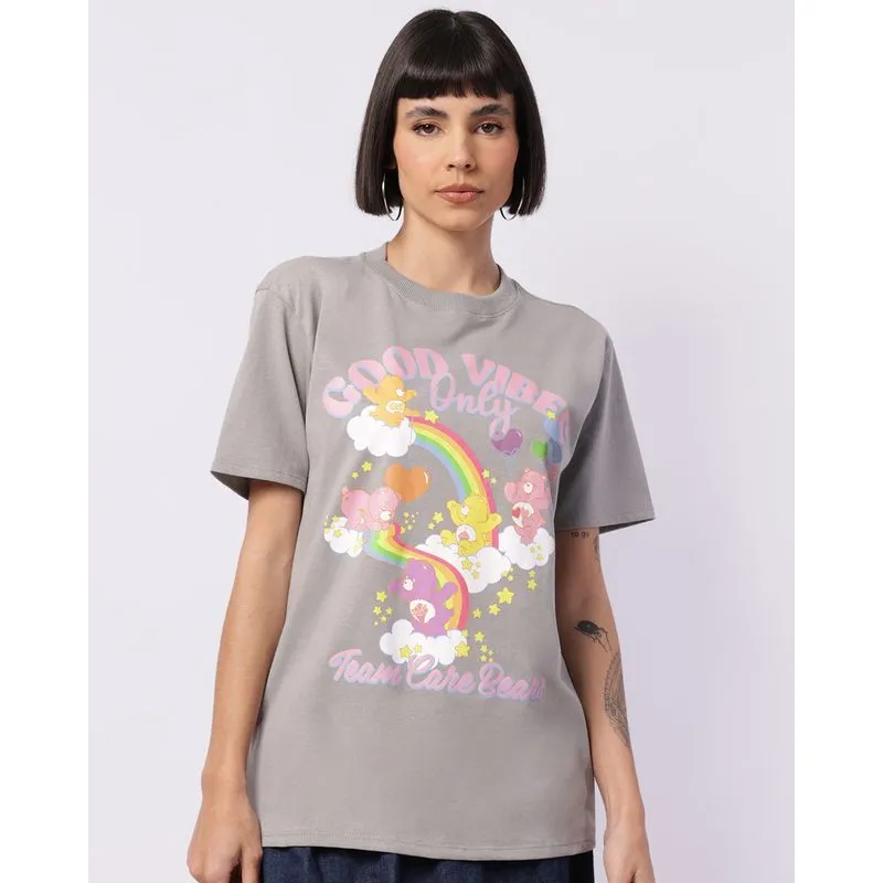 Camiseta Feminina Ursinhos Carinhosos Oversized com Estampa Cinza M