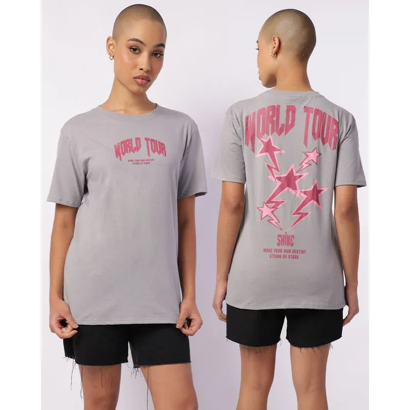 Camiseta Feminina com Estampa Manga Curta Cinza P