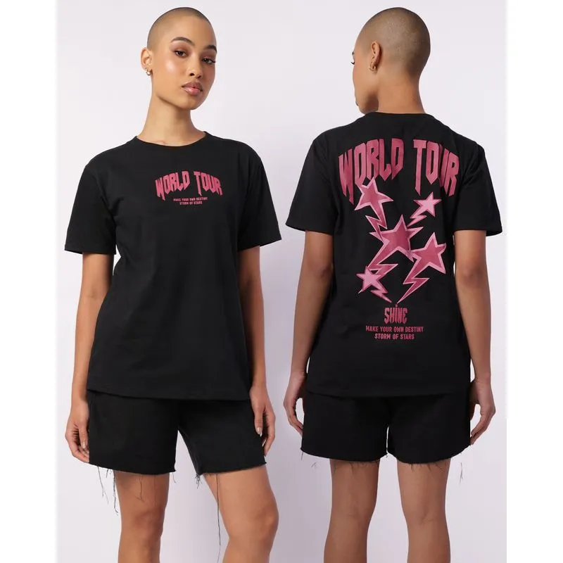 Camiseta Feminina Algodão com Estampa Frente Costas Preta M