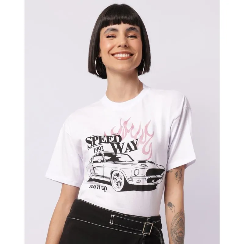 Camiseta Feminina Oversized com Estampa Manga Curta Branca G
