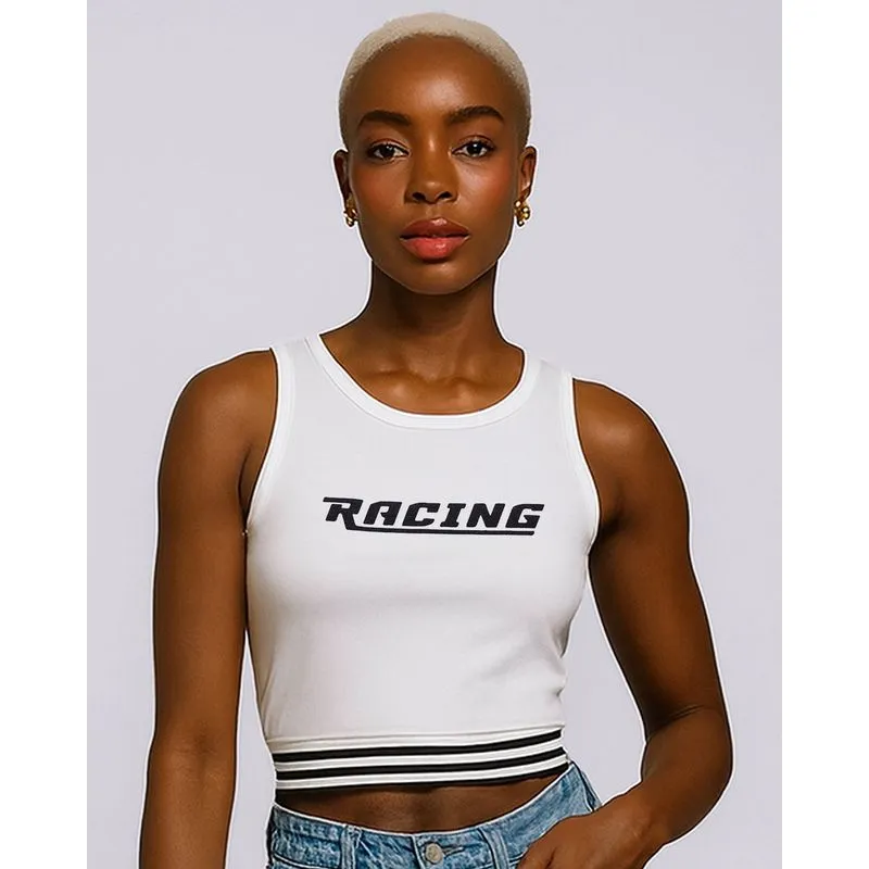 Regata Feminina Algodão com Estampa Racing Branca G