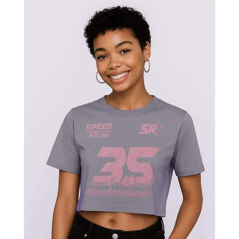 Camiseta Feminina Algodão Estampa 35 Glitter Manga Curta Cinza P