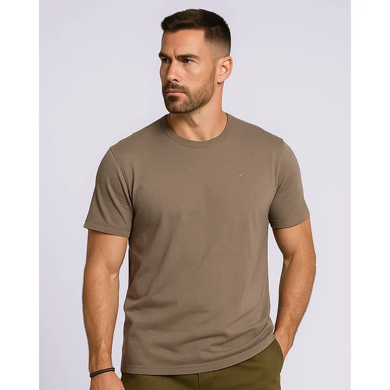Camiseta Masculina Algodão com Bordado Manga Curta Bege G