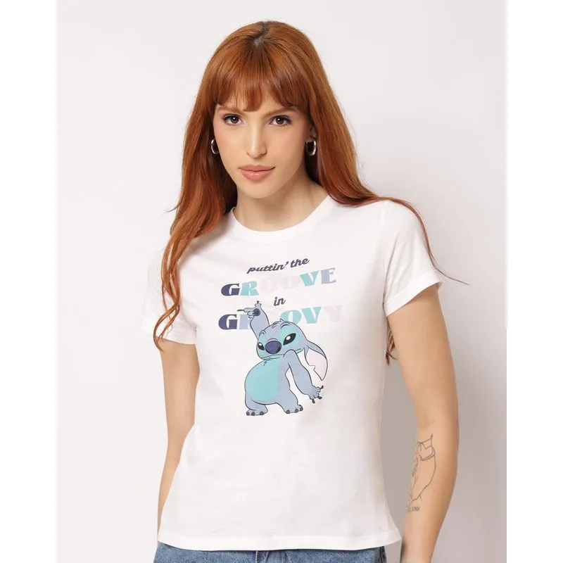 Camiseta Feminina Algodão Disney Stitch Branca G