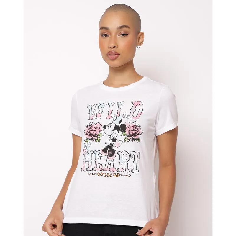 Camiseta Feminina Algodão Disney Minnie Manga Curta Branca GG